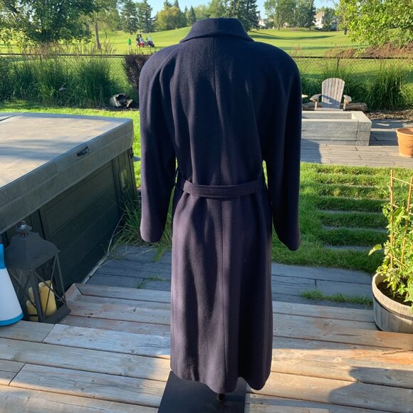 Vintage 90s London Fog Wool Overcoat Navy Double Breasted Belted Winter Coat - Picture 7 of 15